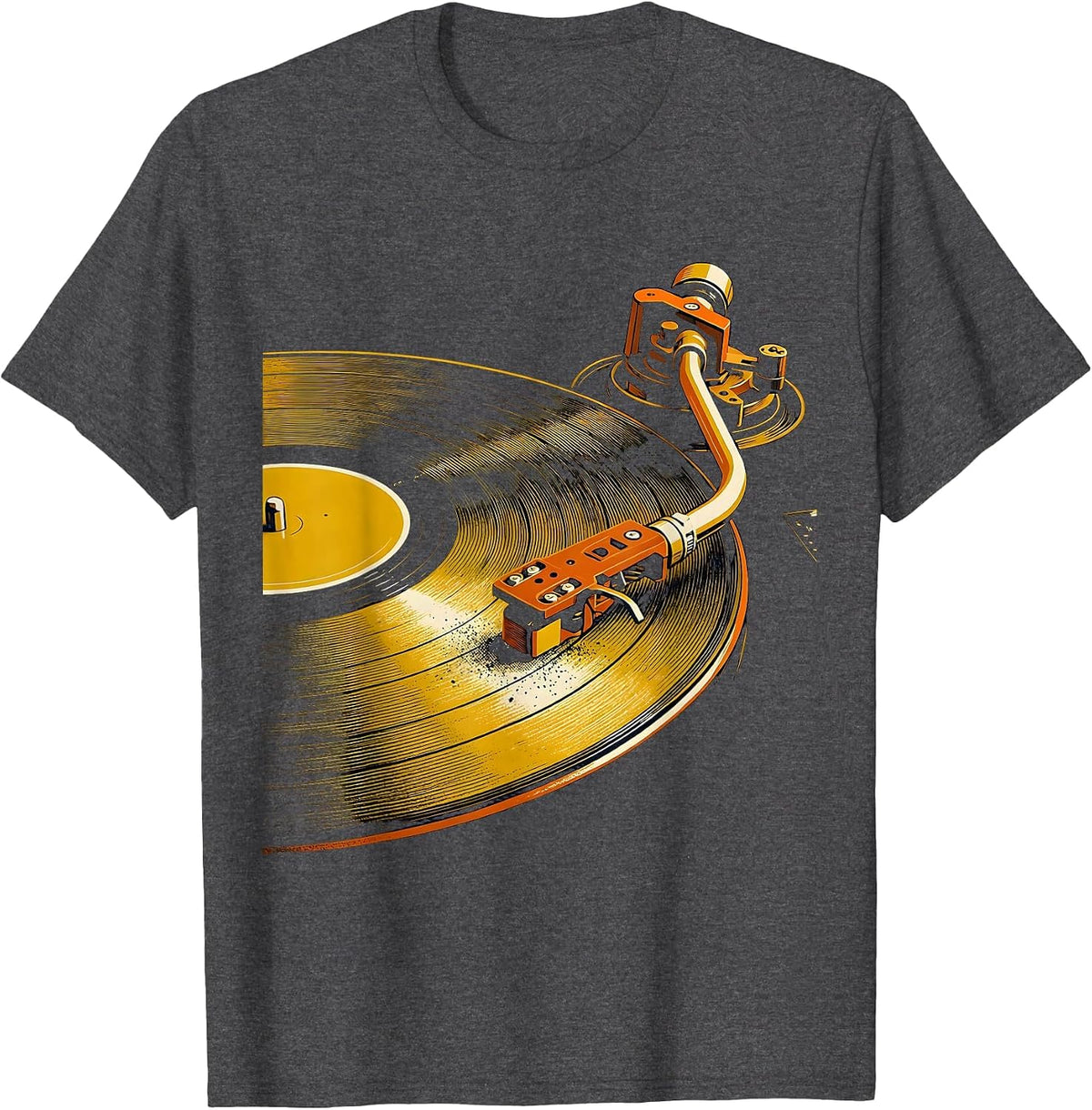 Men's Vinyl Groove Nostalgic Old School Hip Hop Streetwear T-Shirt - Dark Heather Grey