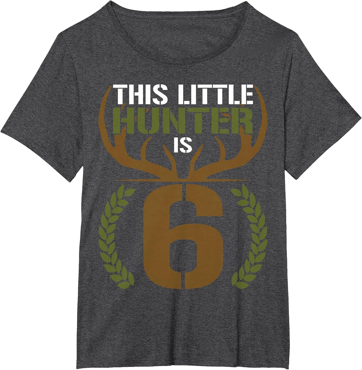 This Little Hunter is 6 Years Old 6th Birthday Deer Hunter T-Shirt - Dark Heather Grey