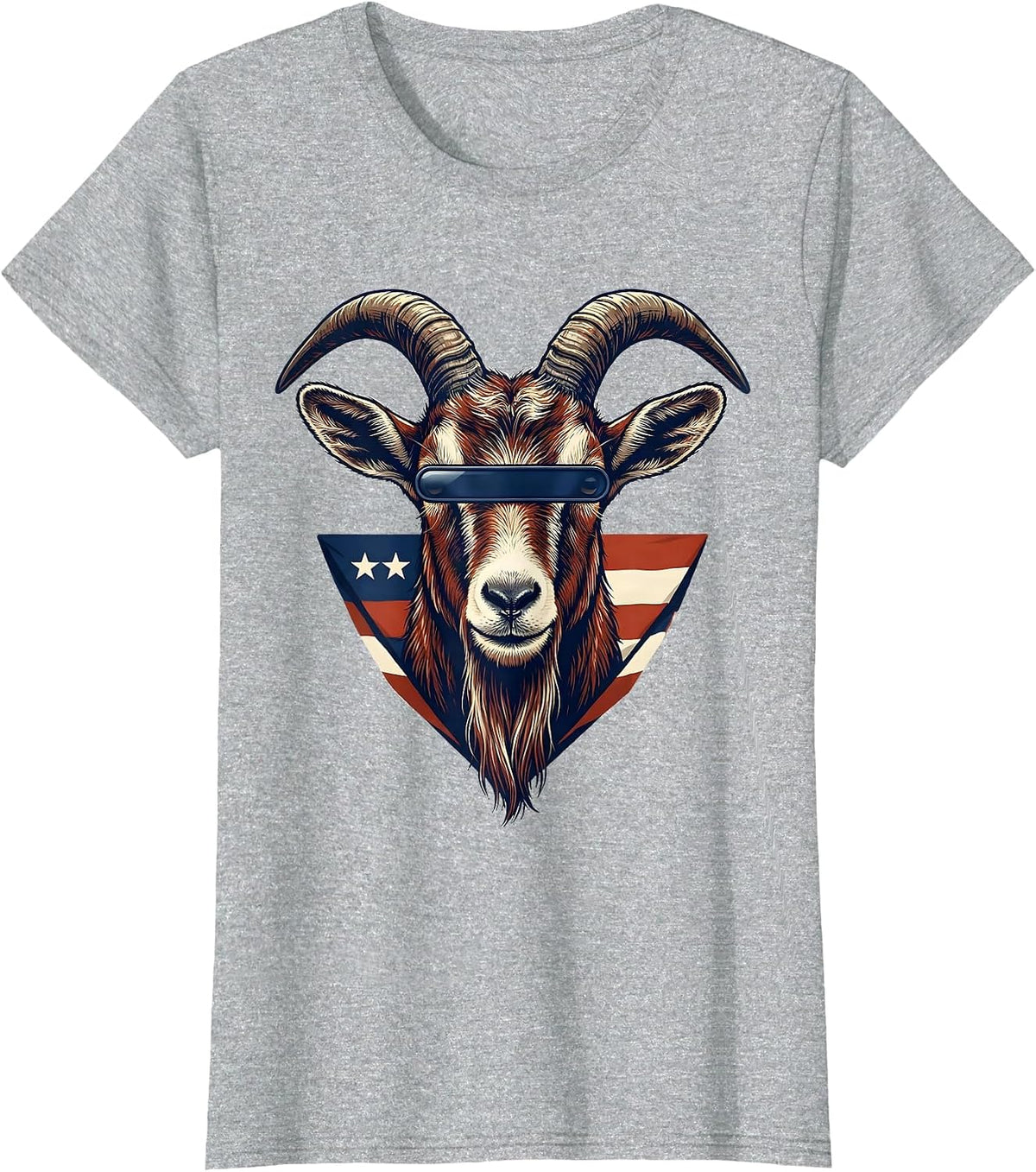 Women's Goat with Sunglasses Patriotic Animal Lover Humor T-Shirt - Heather Grey