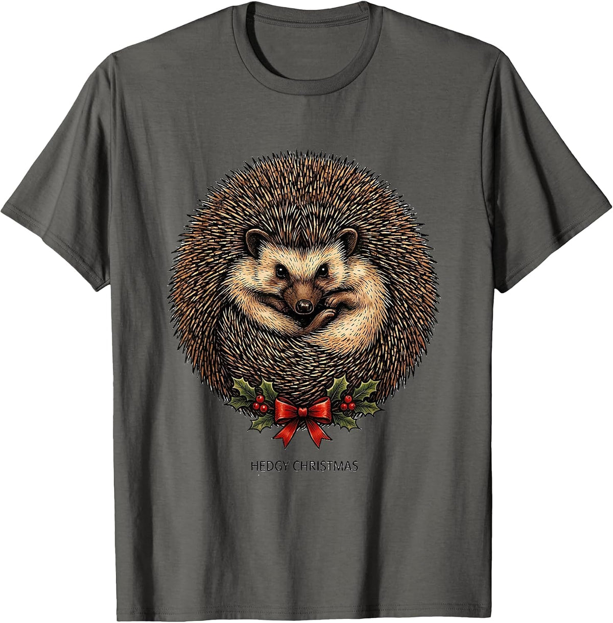 Men's Hedgy Christmas Cute Hedgehog Lover Whimsical Humor T-Shirt - Asphalt Grey