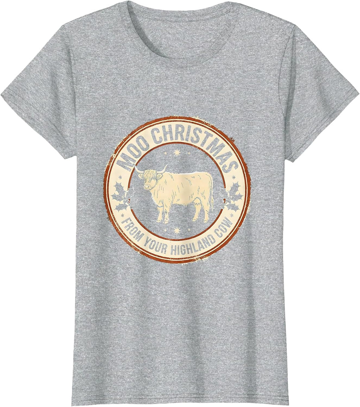 Moo Christmas From Your Highland Cow Funny Farm Animal T-Shirt - Heather Grey