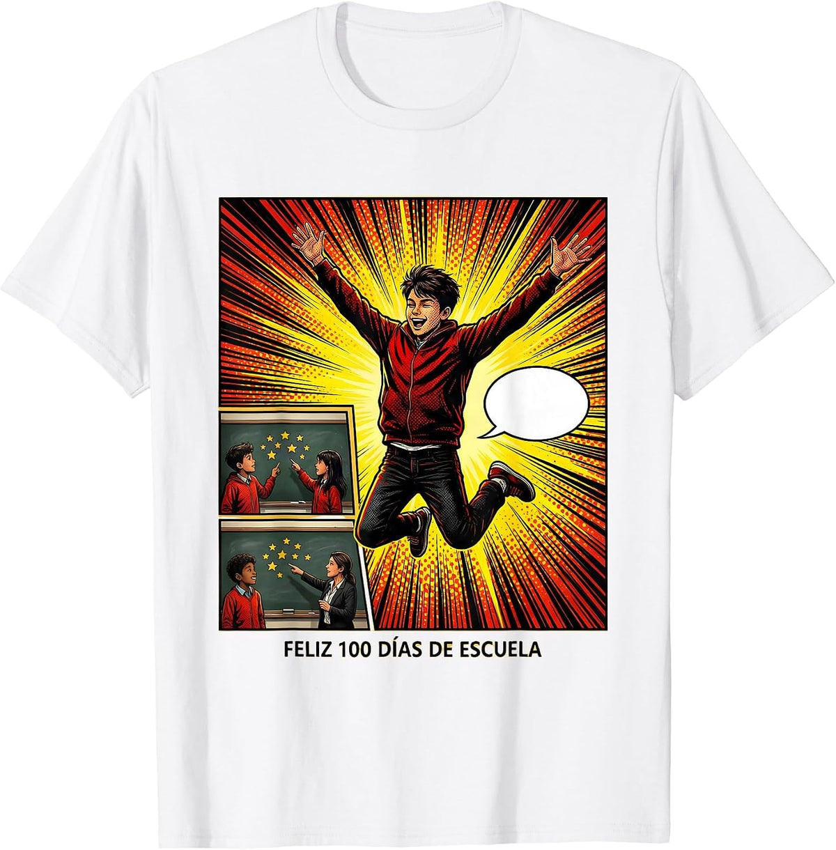 Men's Feliz 100 Días de Escuela Comic Book Spanish Teacher 100th T-Shirt - White
