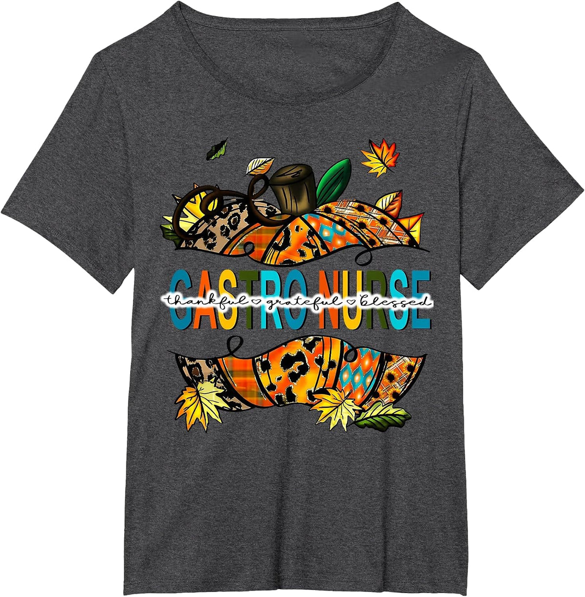 Fall Gastro Nurse Pumpkin Gastro Crew Endoscopy Thanksgiving T-Shirt - Dark Heather Grey