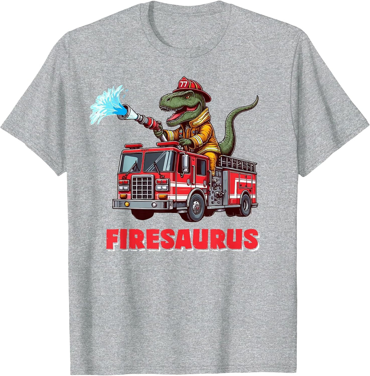 Firesaurus Firefighter Fire Truck T-Rex Dinosaur Lover Kids T-Shirt - Heather Grey