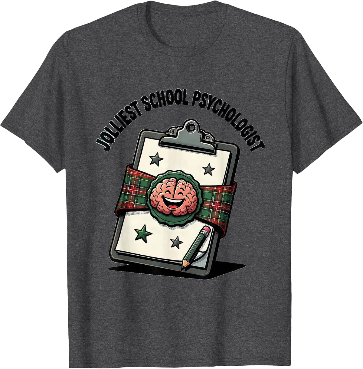 Jolliest School Psychologist Funny Teacher Christmas Cartoon T-Shirt - Dark Heather Grey