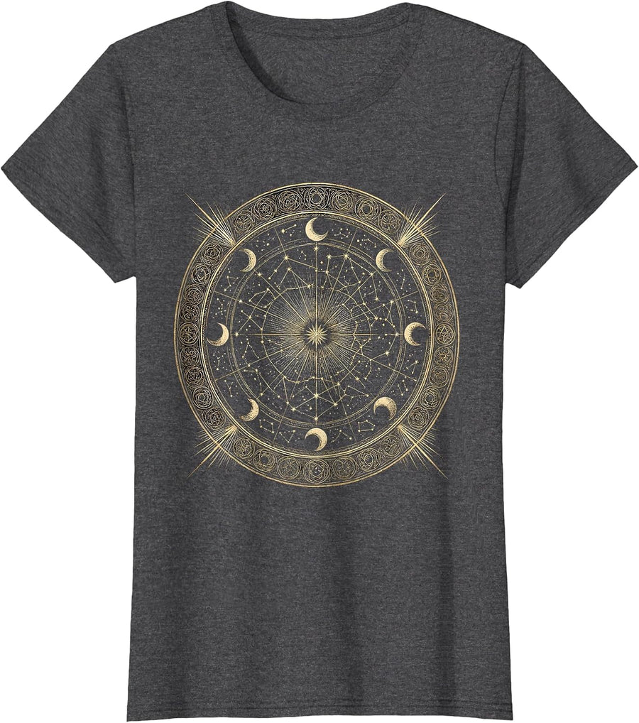 Women's Constellation Map Vintage Parchment Star Chart T-Shirt - Dark Heather Grey
