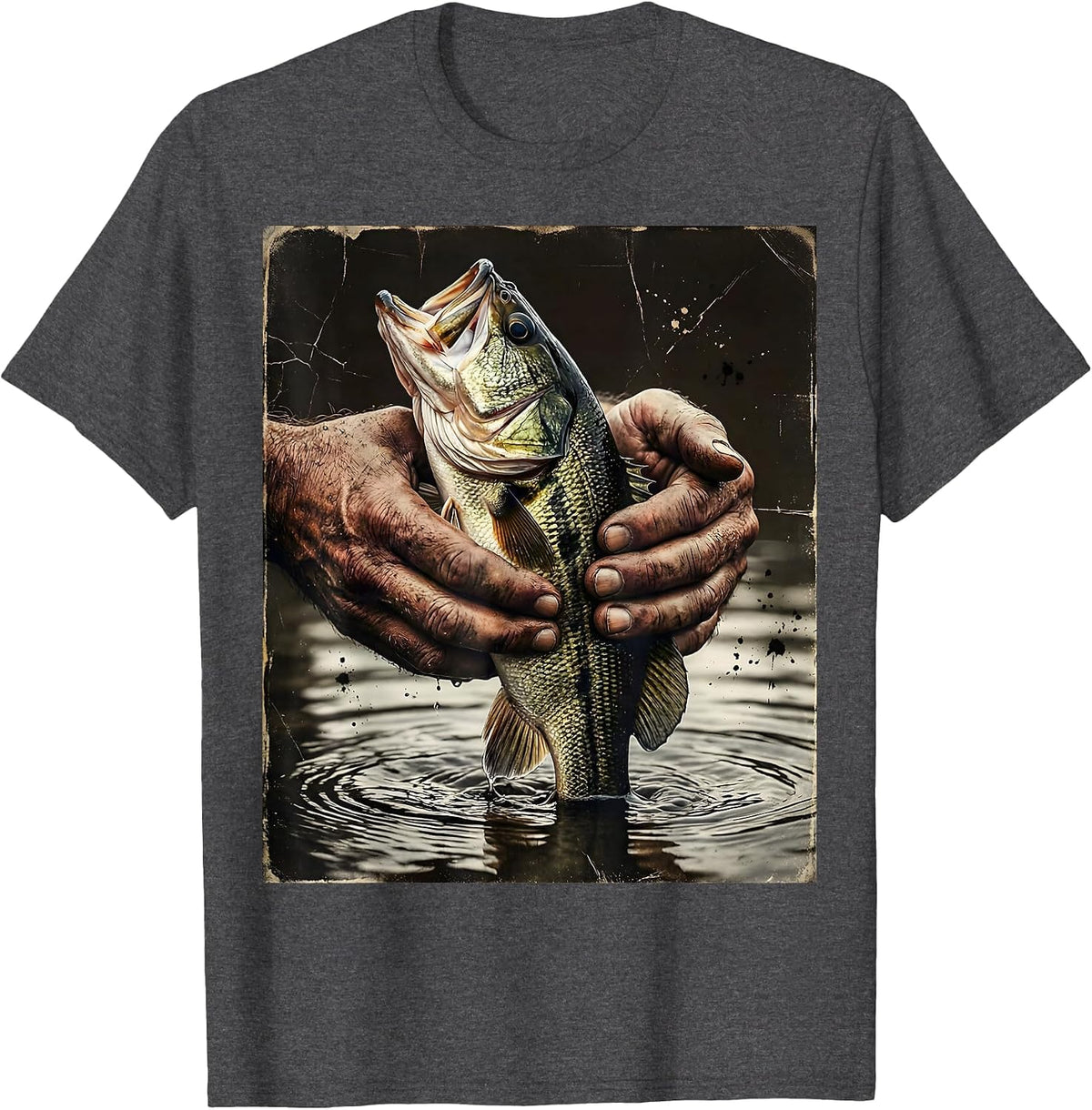 Men's Catch and Release Bass Fishing Graphic Tee T-Shirt - Dark Heather Grey