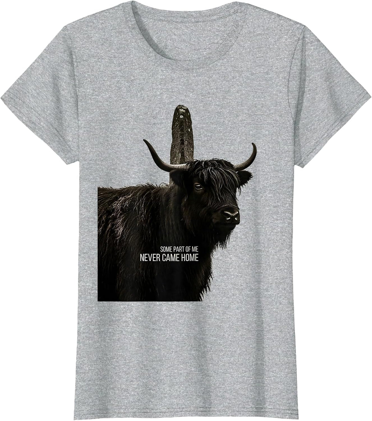Women's Some Part Of Me Never Came Home Cute Highland Cow Scottish T-Shirt - Heather Grey