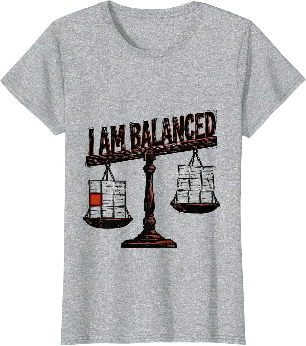Women's I Am Balanced Funny Chemistry Science Humor Linocut T-Shirt - Heather Grey
