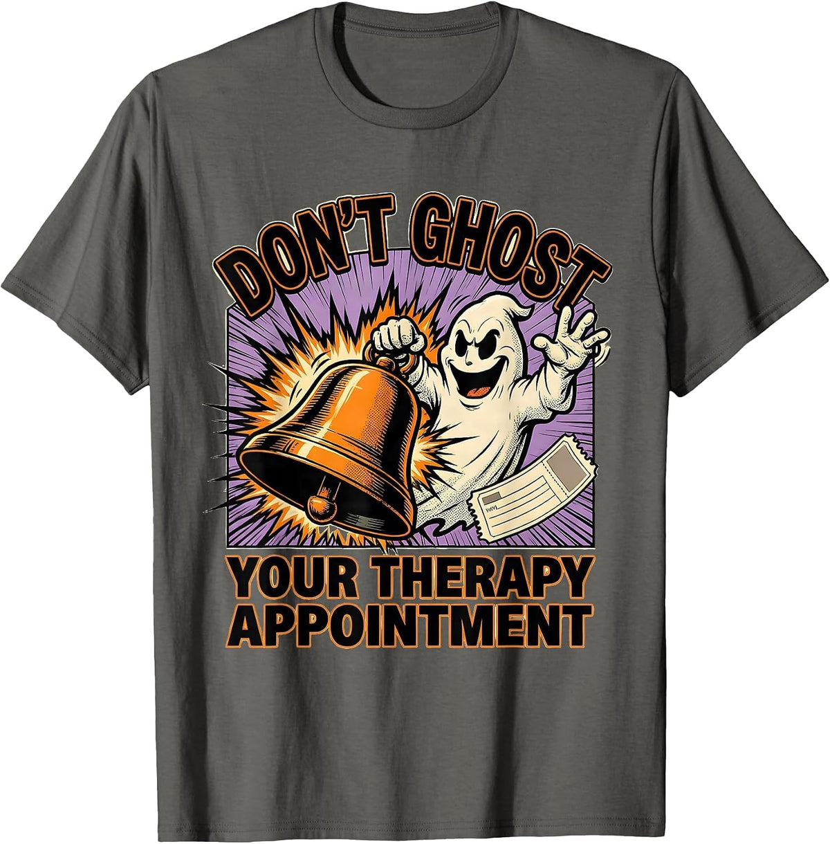 Men's Don't Ghost Your Therapy Appointment Comic Book Ghost T-Shirt - Asphalt Grey
