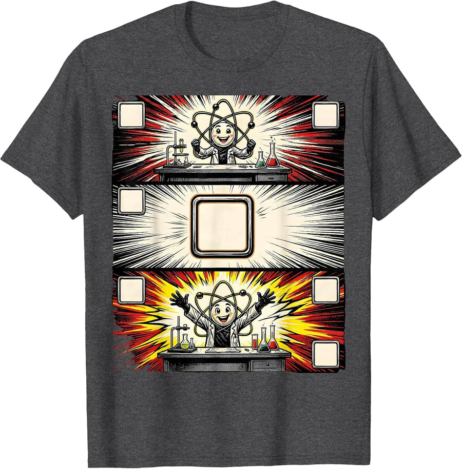 Men's Atom Comic Strip Science Humor Student Gift T-Shirt - Dark Heather Grey