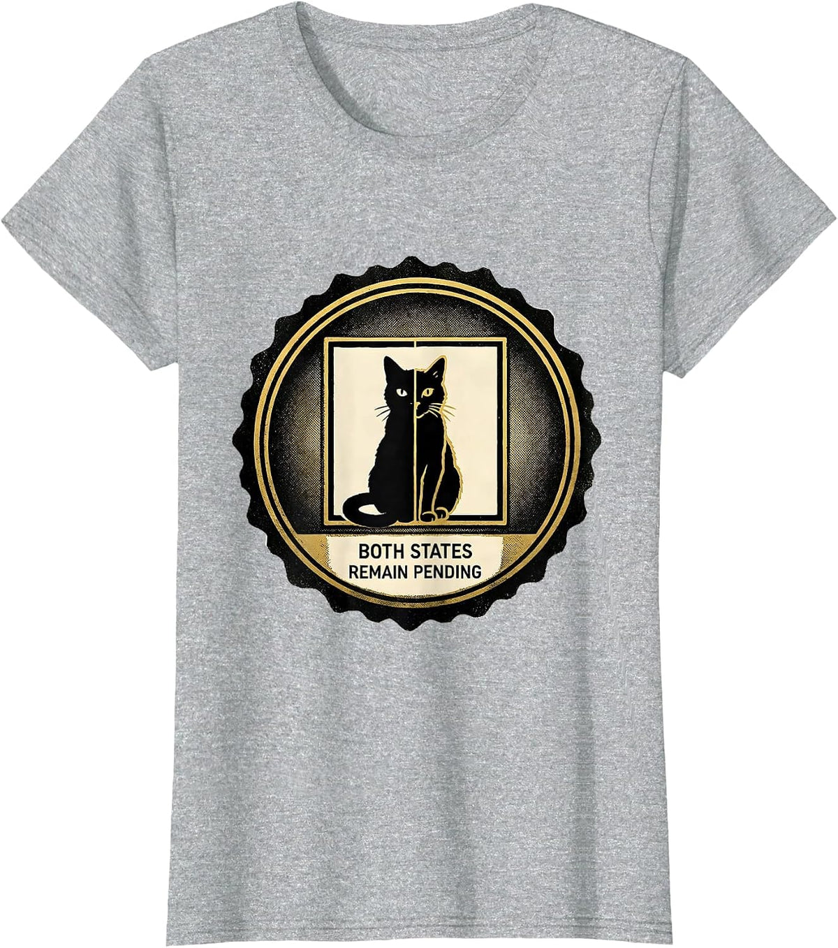 Both States Remain Pending Quantum Physics Humor Science Cat T-Shirt - Heather Grey
