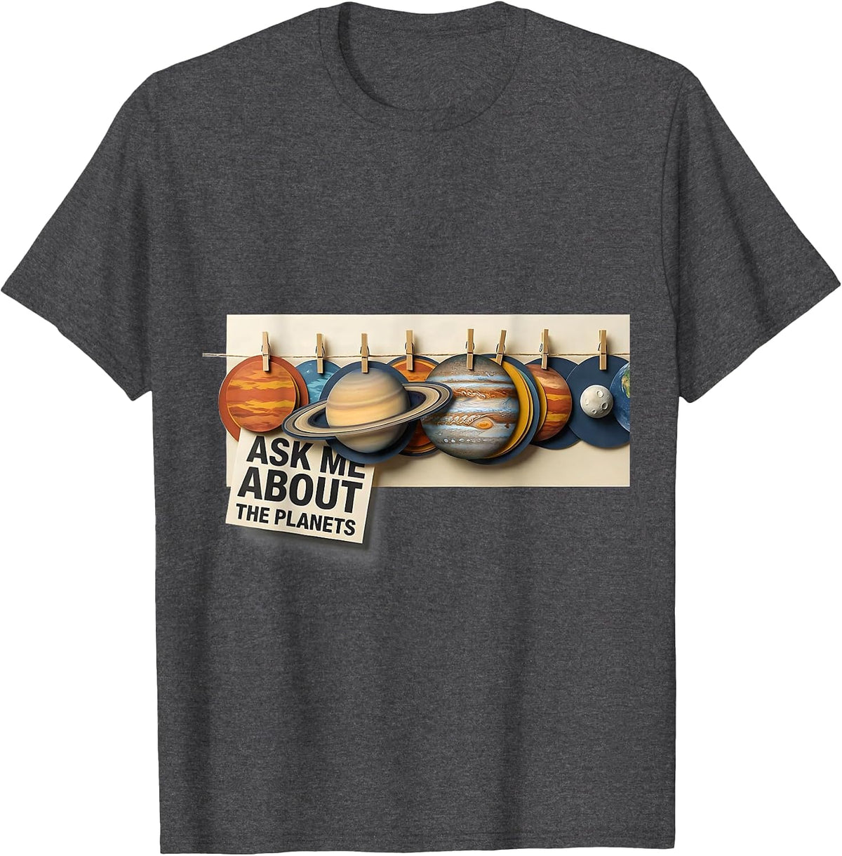 Men's Ask Me About The Planets Funny Solar System Space Enthusiast T-Shirt - Dark Heather Grey