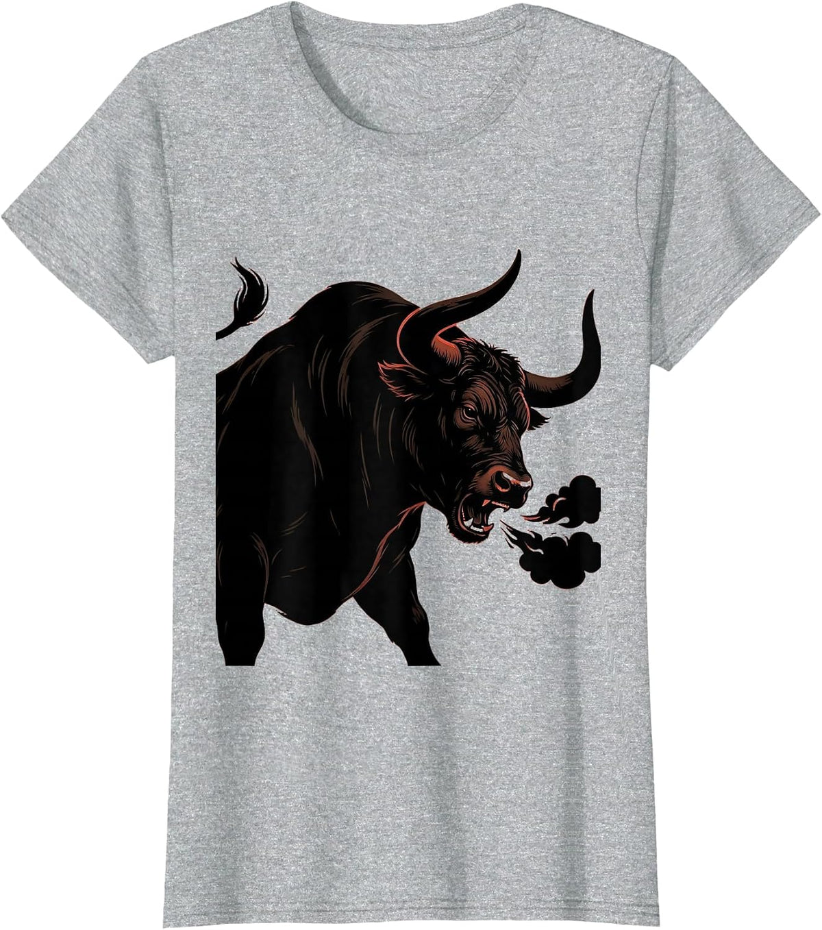 Women's Fierce Rodeo Bull Snorting Flared Nostrils Design T-Shirt - Heather Grey
