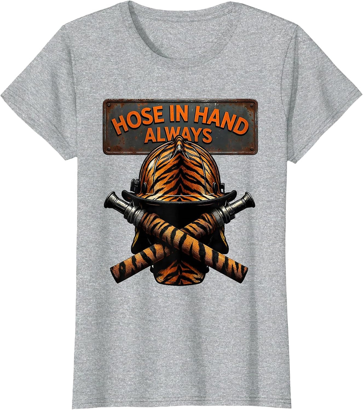 Hose In Hand Always Firefighter Design T-Shirt - Heather Grey