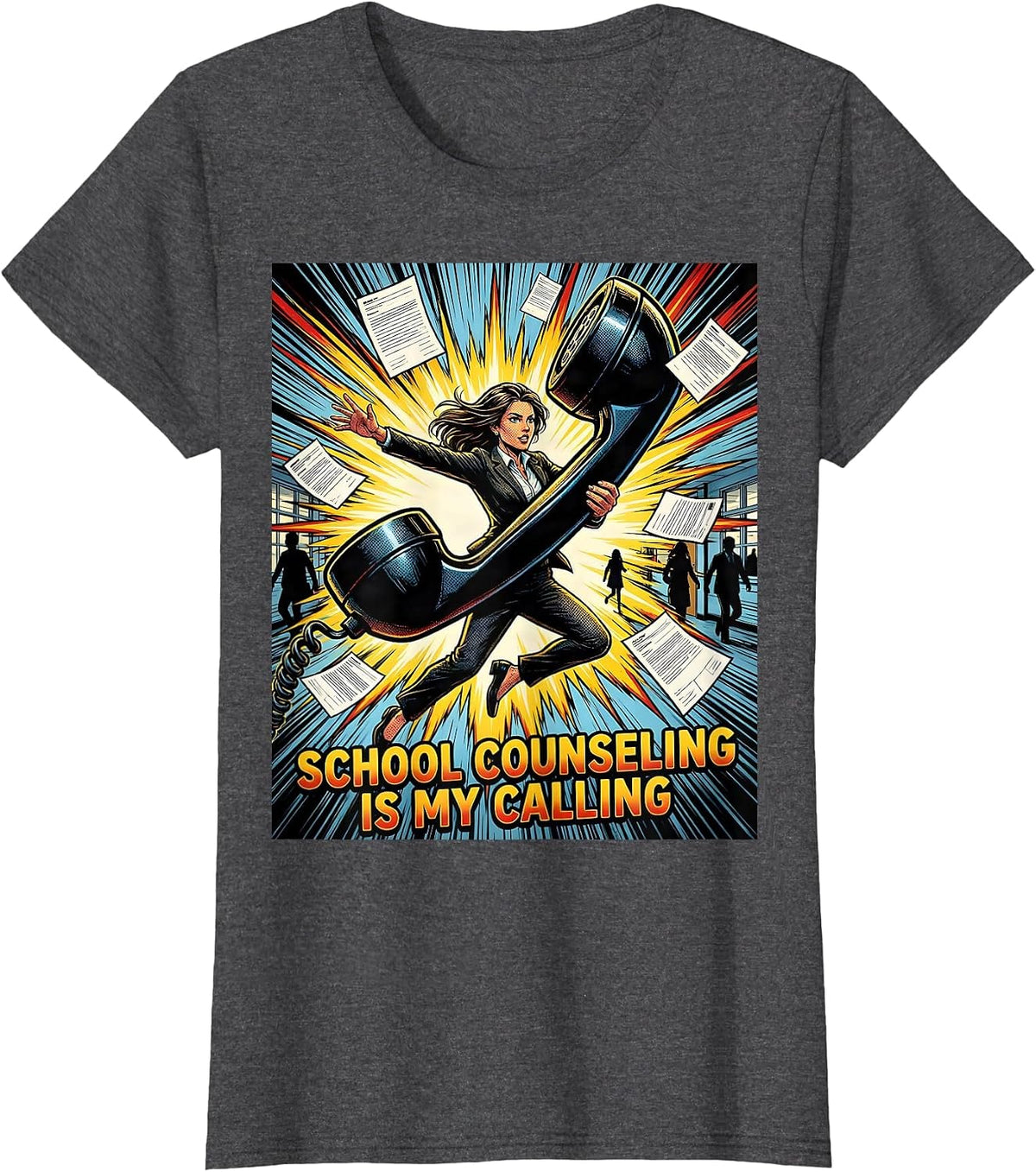 Women's School Counseling Is My Calling Comic Book Counselor Humor T-Shirt - Dark Heather Grey