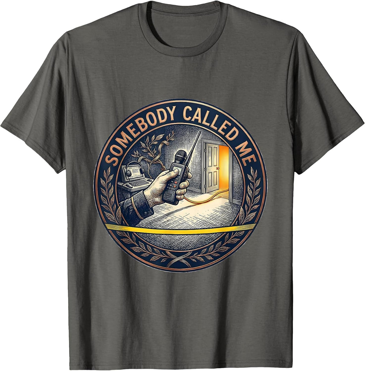 Men's Somebody Called Me Funny 911 Dispatcher Thin Yellow Line T-Shirt - Asphalt Grey