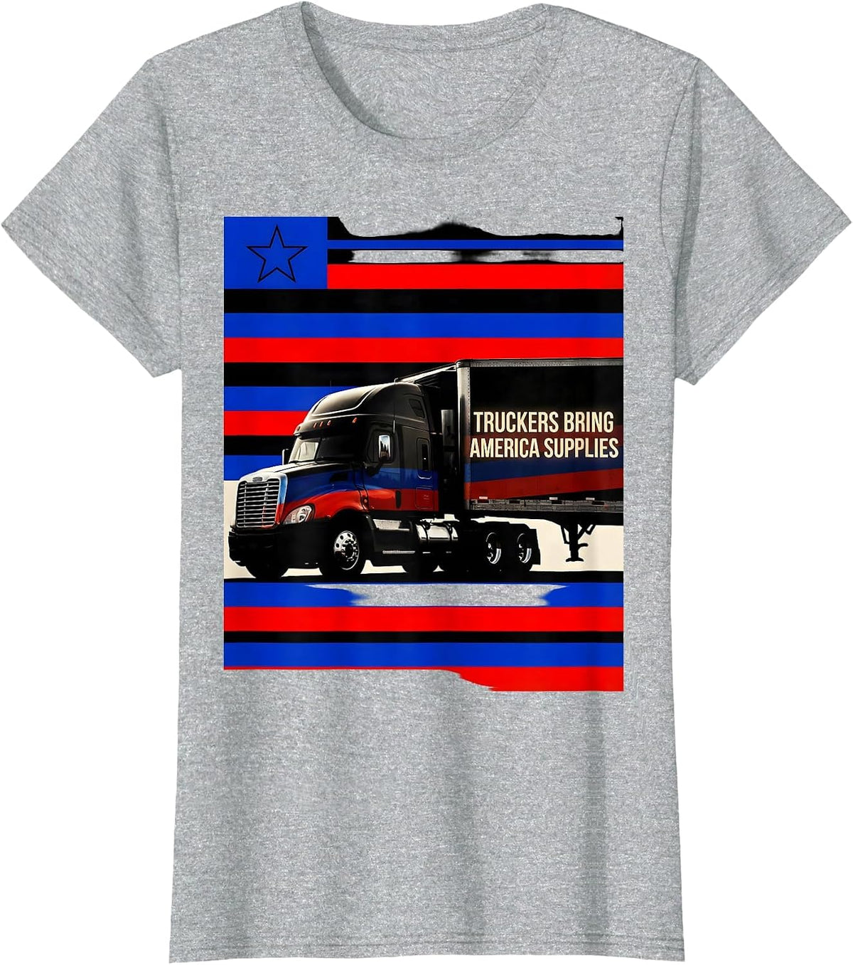 Women's Truckers Bring America Supplies Patriotic Semi-Truck Driver T-Shirt - Heather Grey