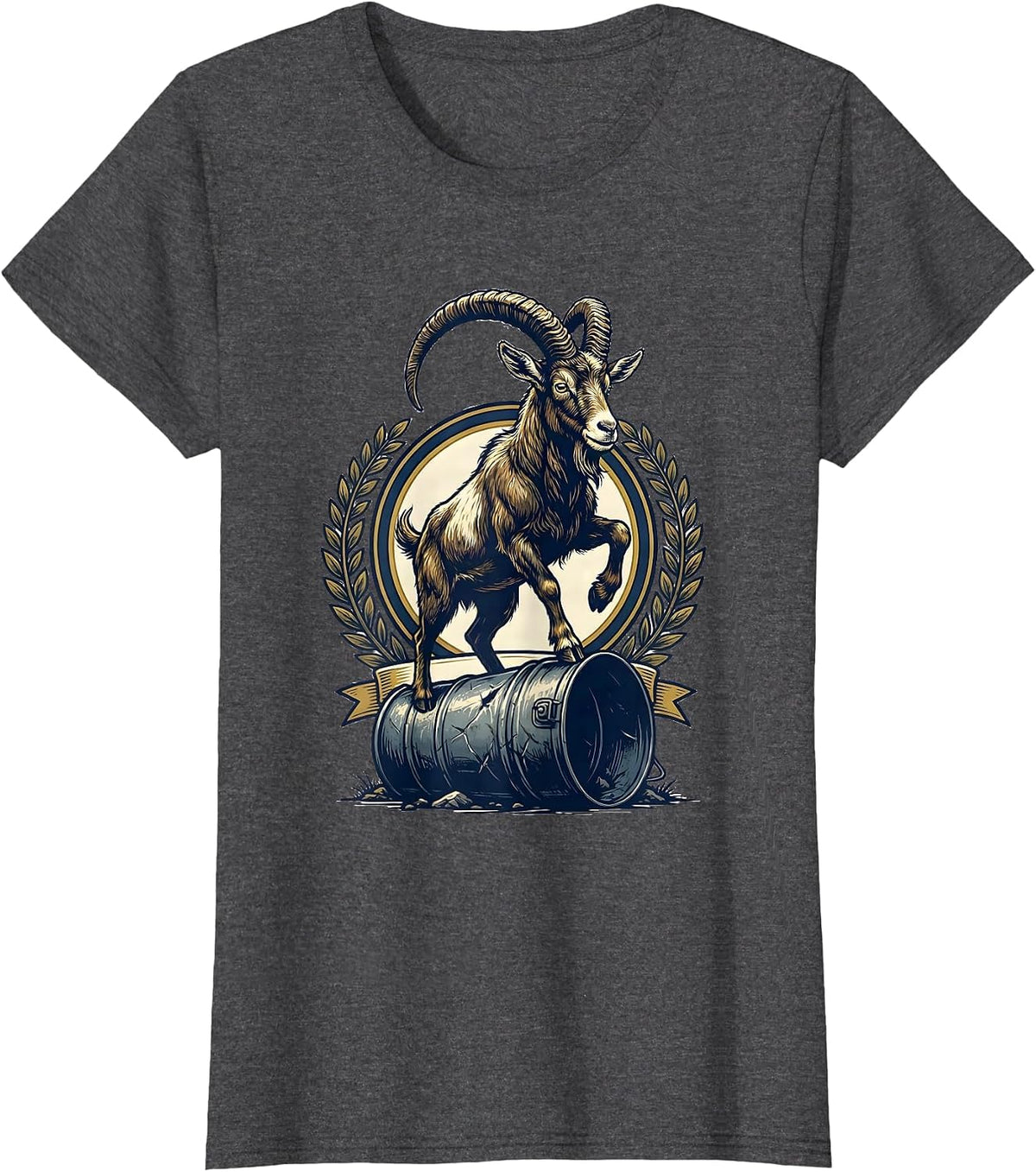 Women's Goat Crowned Emblem Goat Owner Farm Animal Humor T-Shirt - Dark Heather Grey