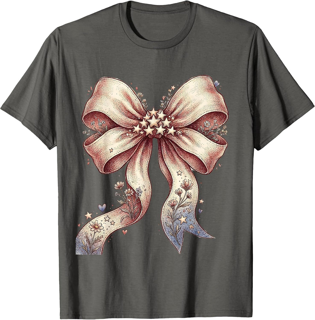 Patriotic Bow Star Cluster Red White Blue T-Shirt - Asphalt Grey