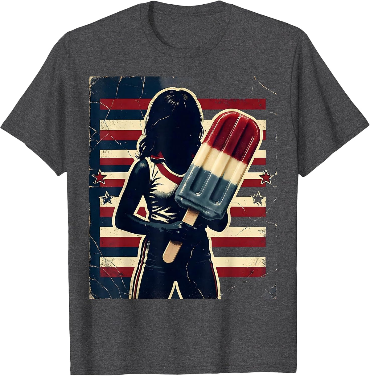 Men's Red White and Blue Popsicle Girl Summer Design T-Shirt - Dark Heather Grey