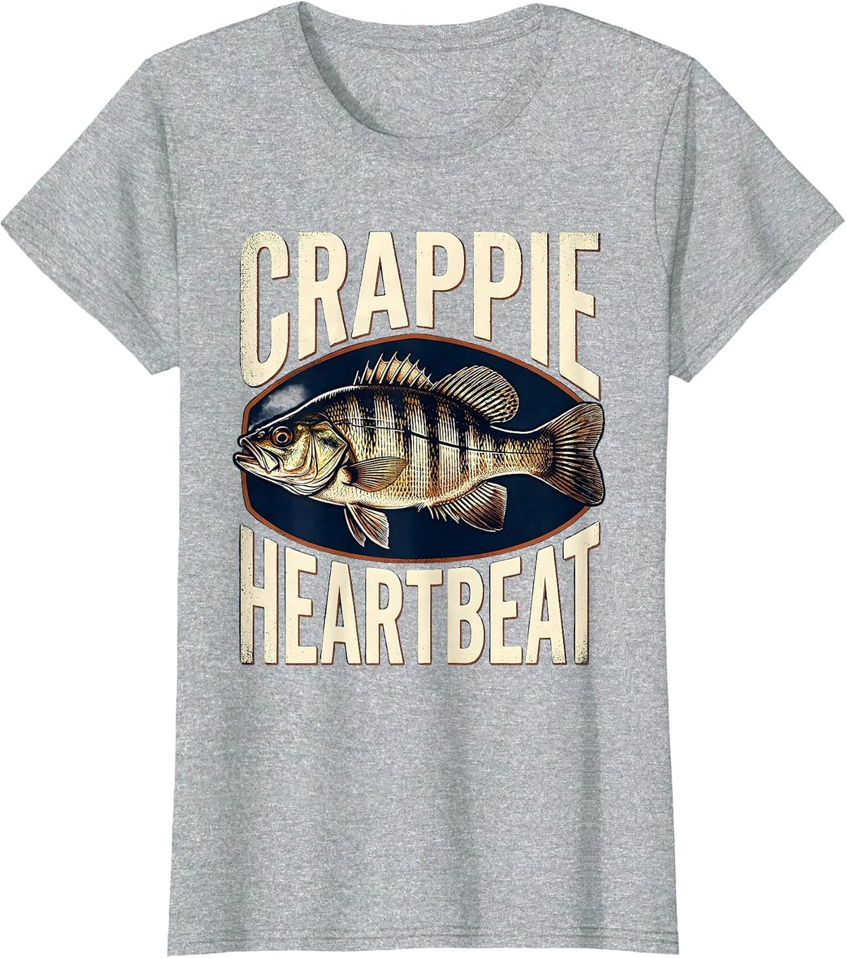 Crappie Heartbeat Vintage Fishing Angler Wildlife Enthusiast T-Shirt - Heather Grey