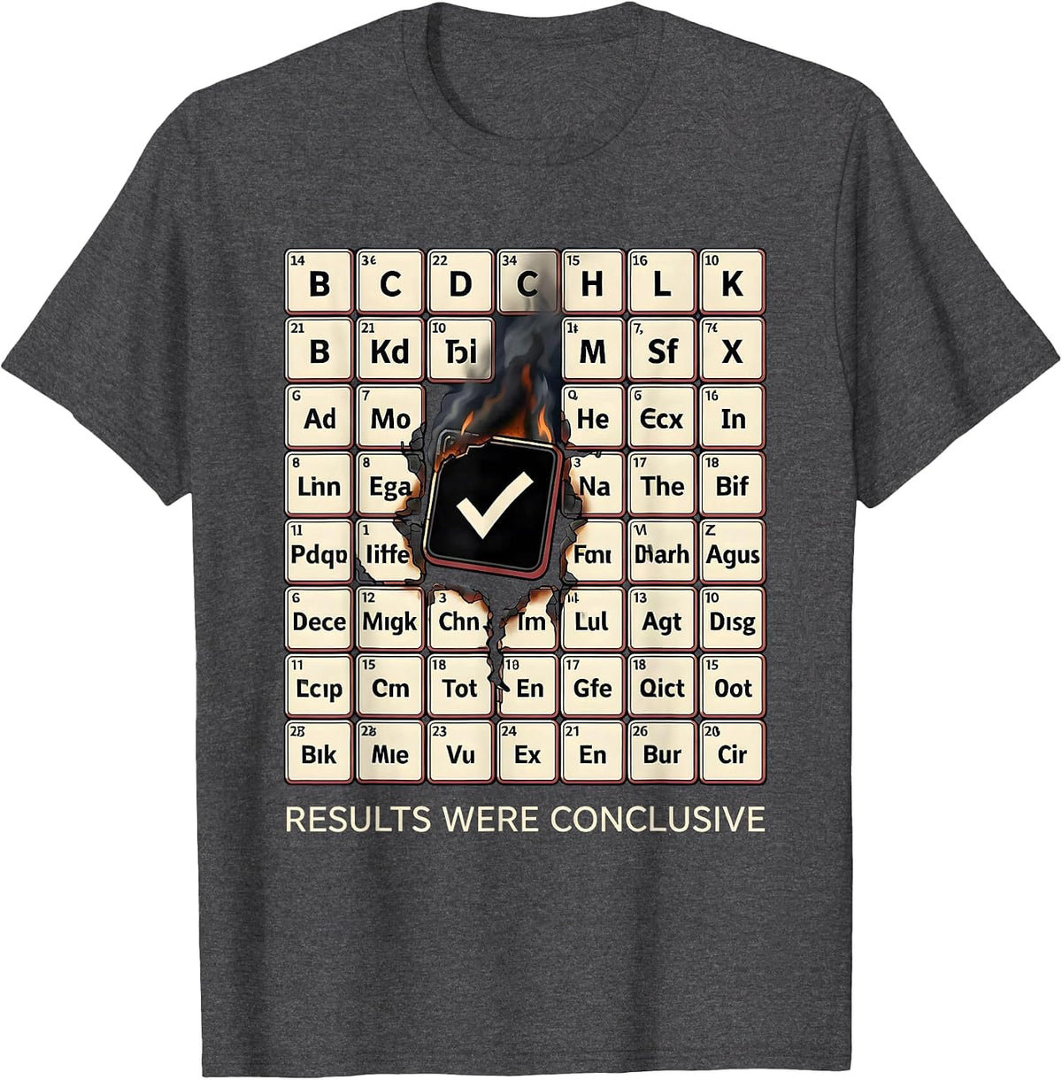 Results Were Conclusive Funny Periodic Table Chemistry T-Shirt - Dark Heather Grey
