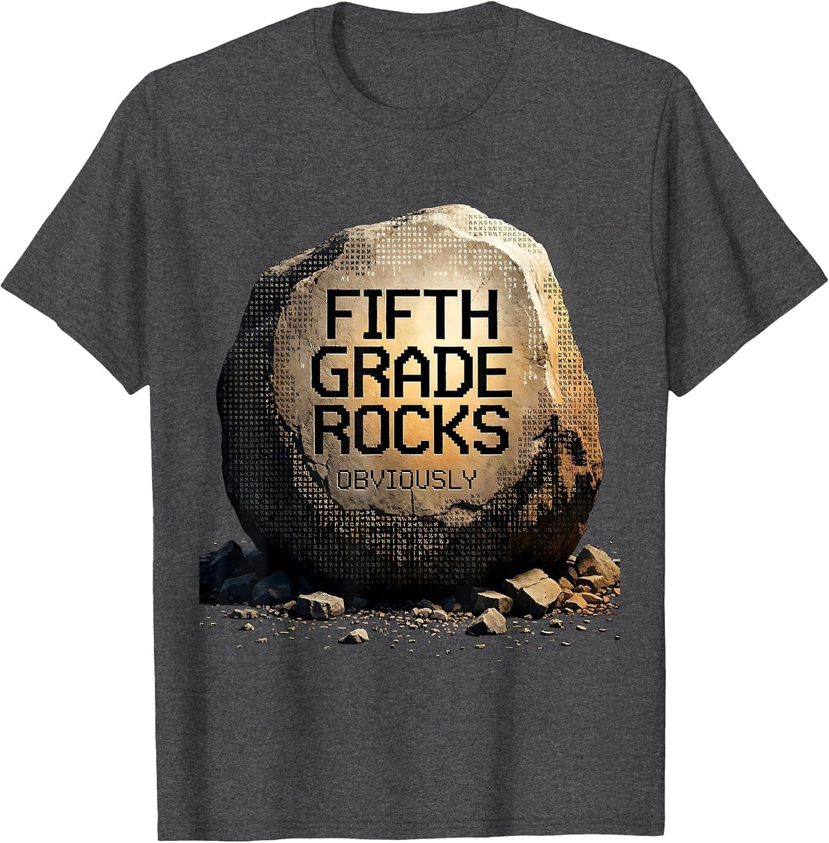 Men's Fifth Grade Rocks Teacher Graphic Design T-Shirt - Dark Heather Grey