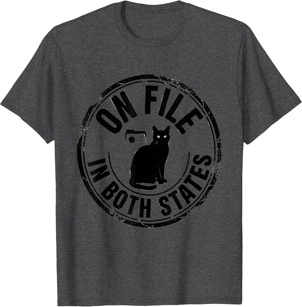 On File In Both States Physics Nerd Cat Lover Quantum Humor T-Shirt - Dark Heather Grey