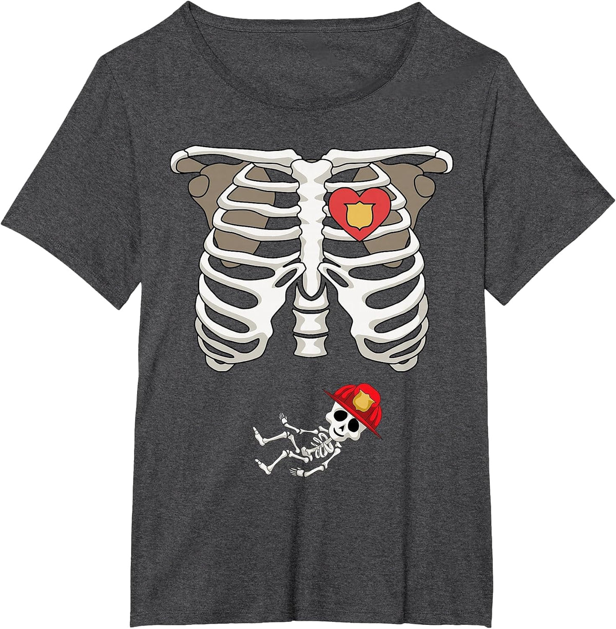 Pregnancy Skeleton Rib T-Shirt Funny Firefighter Bump Shirt T-Shirt - Dark Heather Grey