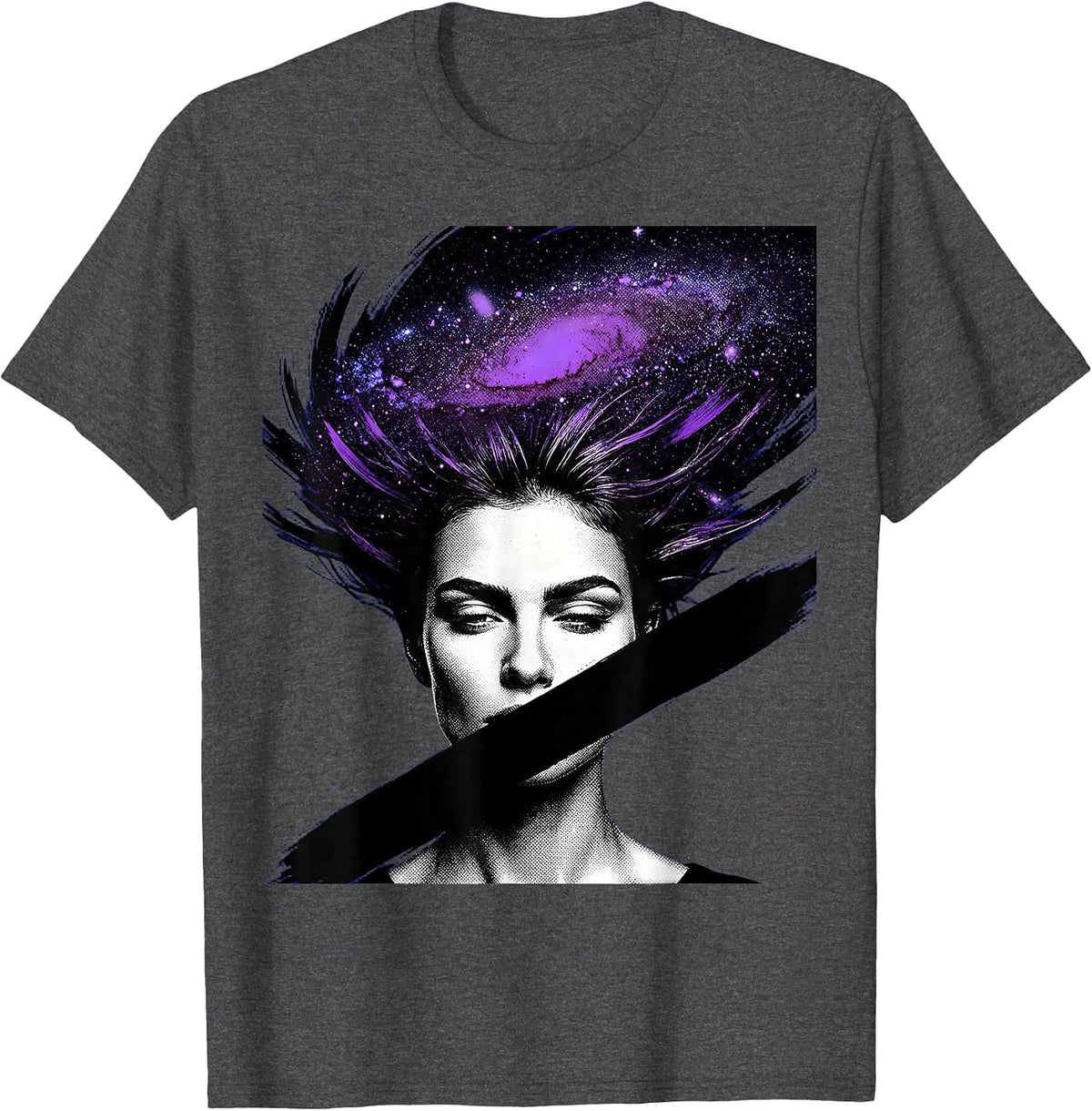 Men's Galaxy Hair Woman Celestial Universe Art T-Shirt - Dark Heather Grey