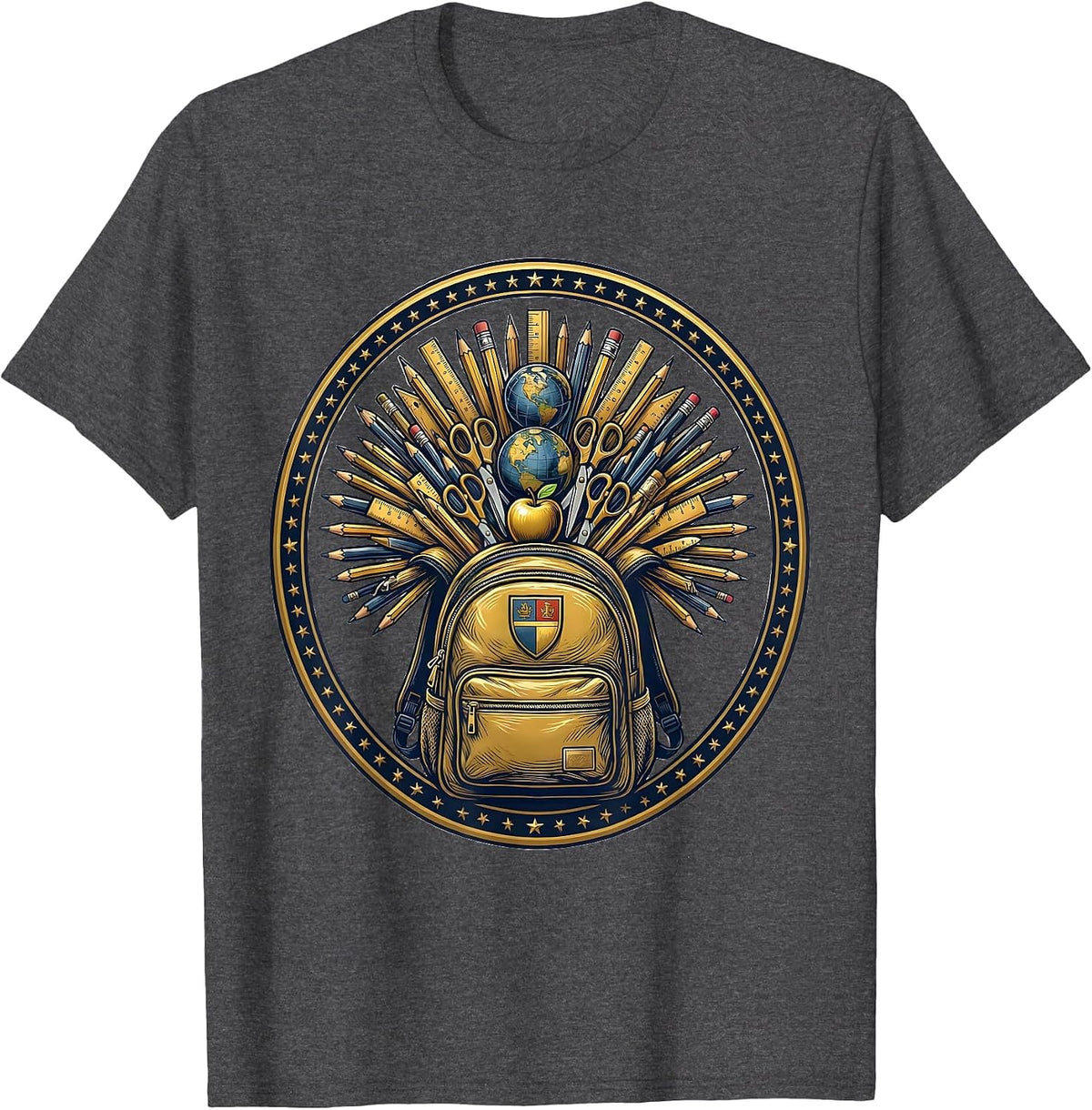 4th Grade Teacher Backpack School Supplies Graphic T-Shirt - Dark Heather Grey