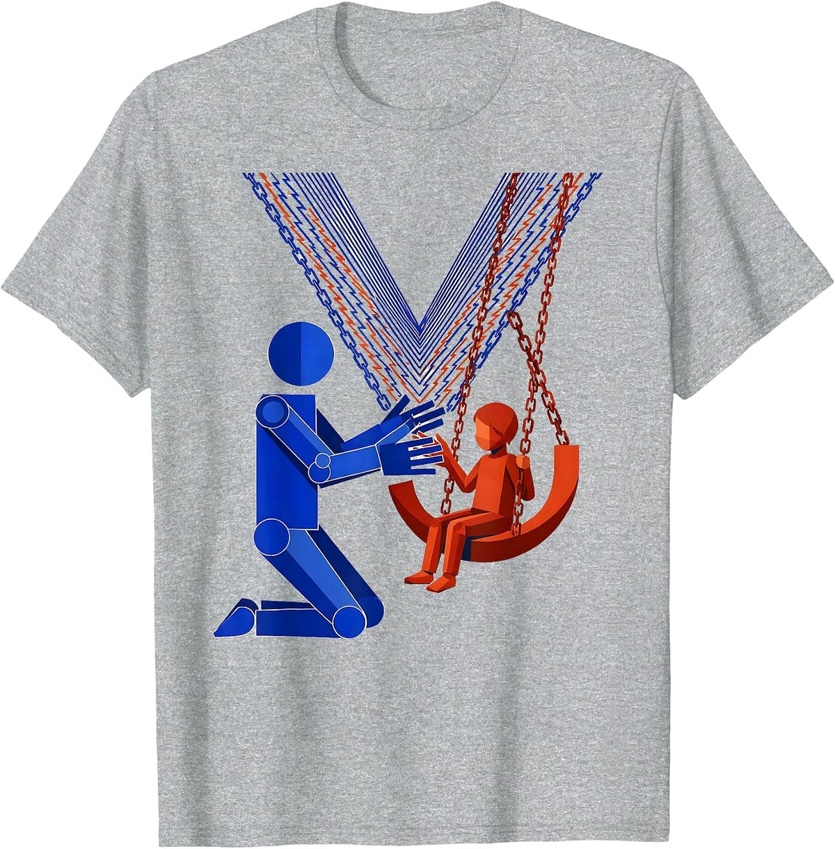 Men's Occupational Therapist Kneeling With Child on Swing T-Shirt - Heather Grey