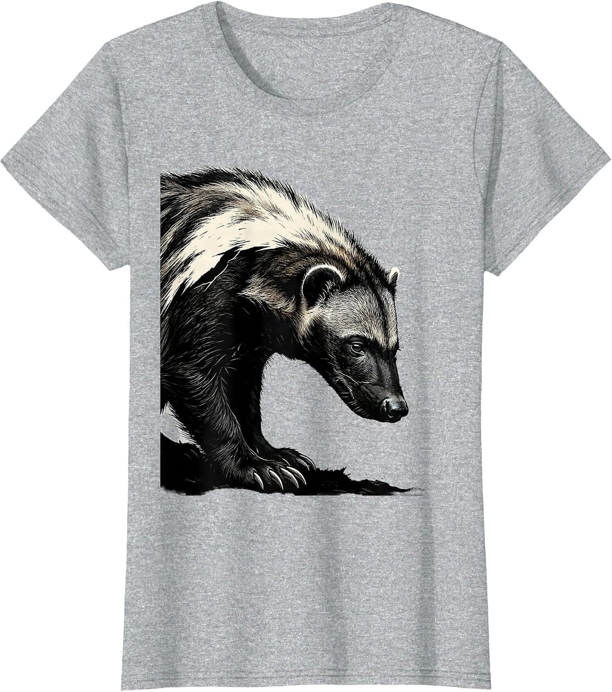 Women's Honey Badger Stencil Graphic Animal Humor T-Shirt - Heather Grey