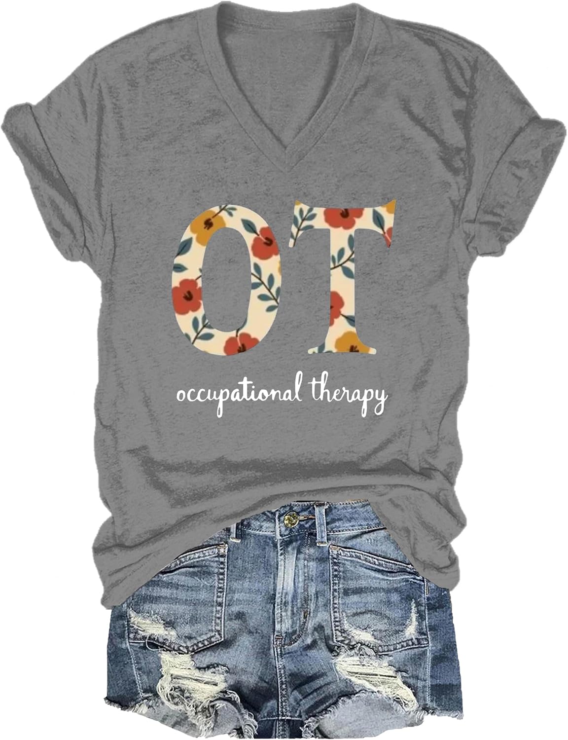 Occupational Therapy OT T-Shirt, Occupational Therapy Shirt for Women Men - V-Neck Grey-v