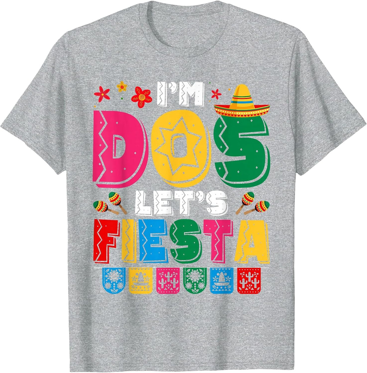 I'm Dos Let's Fiesta Sombrero 2 Years Old 2nd Birthday Kids T-Shirt - Heather Grey