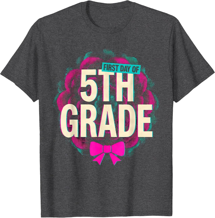 Men's First Day Of 5th Grade Coquette Bow Back To School Girl T-Shirt - Dark Heather Grey