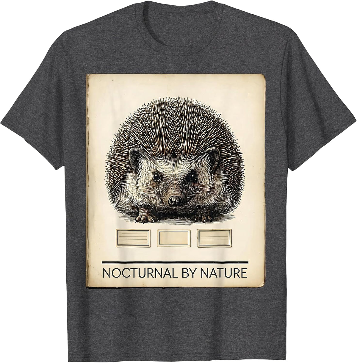 Men's Nocturnal By Nature Botanical Hedgehog Lover Quirky Humor T-Shirt - Dark Heather Grey