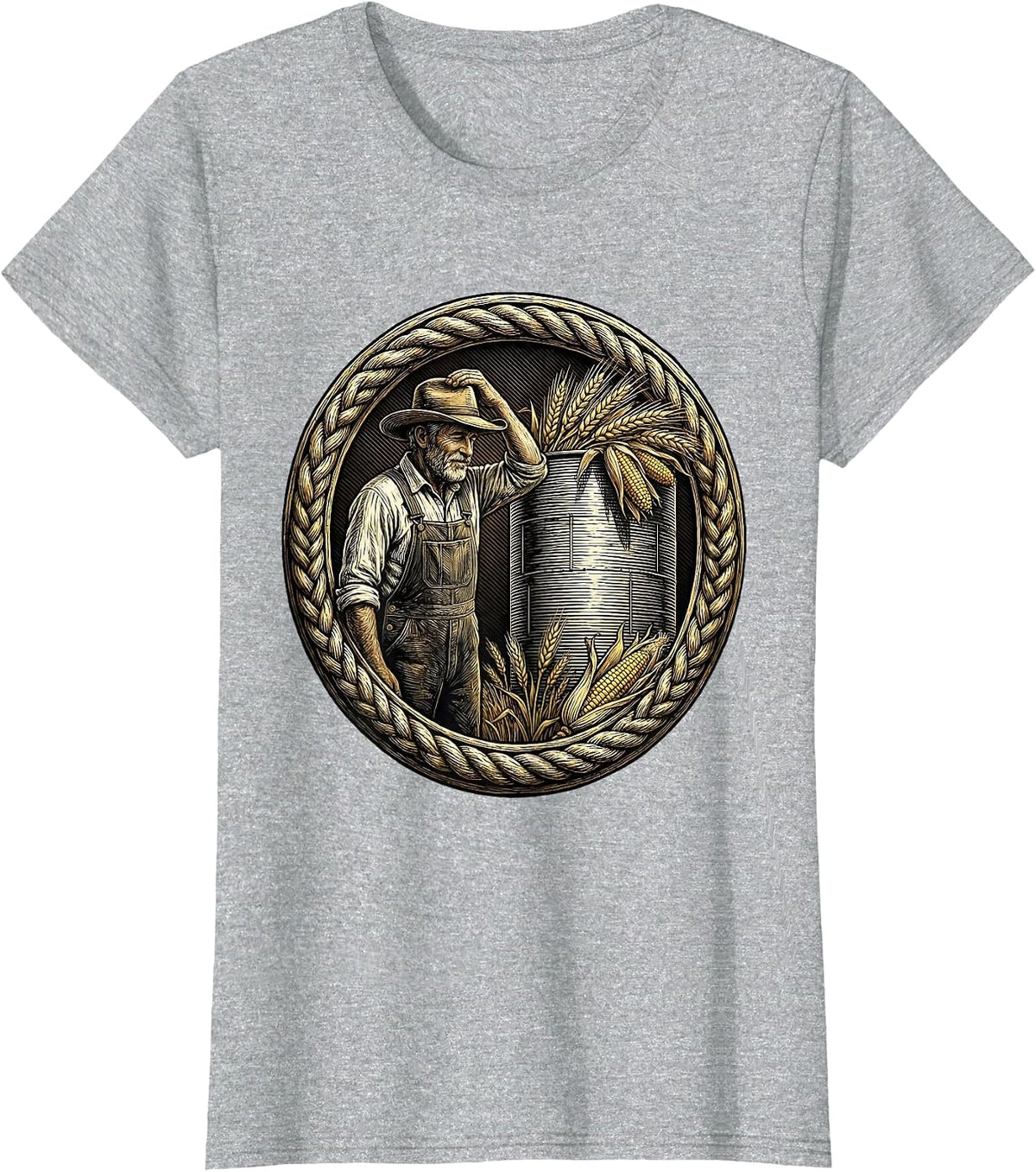 Thankful Farmer Grain Silo Thanksgiving Harvest T-Shirt - Heather Grey