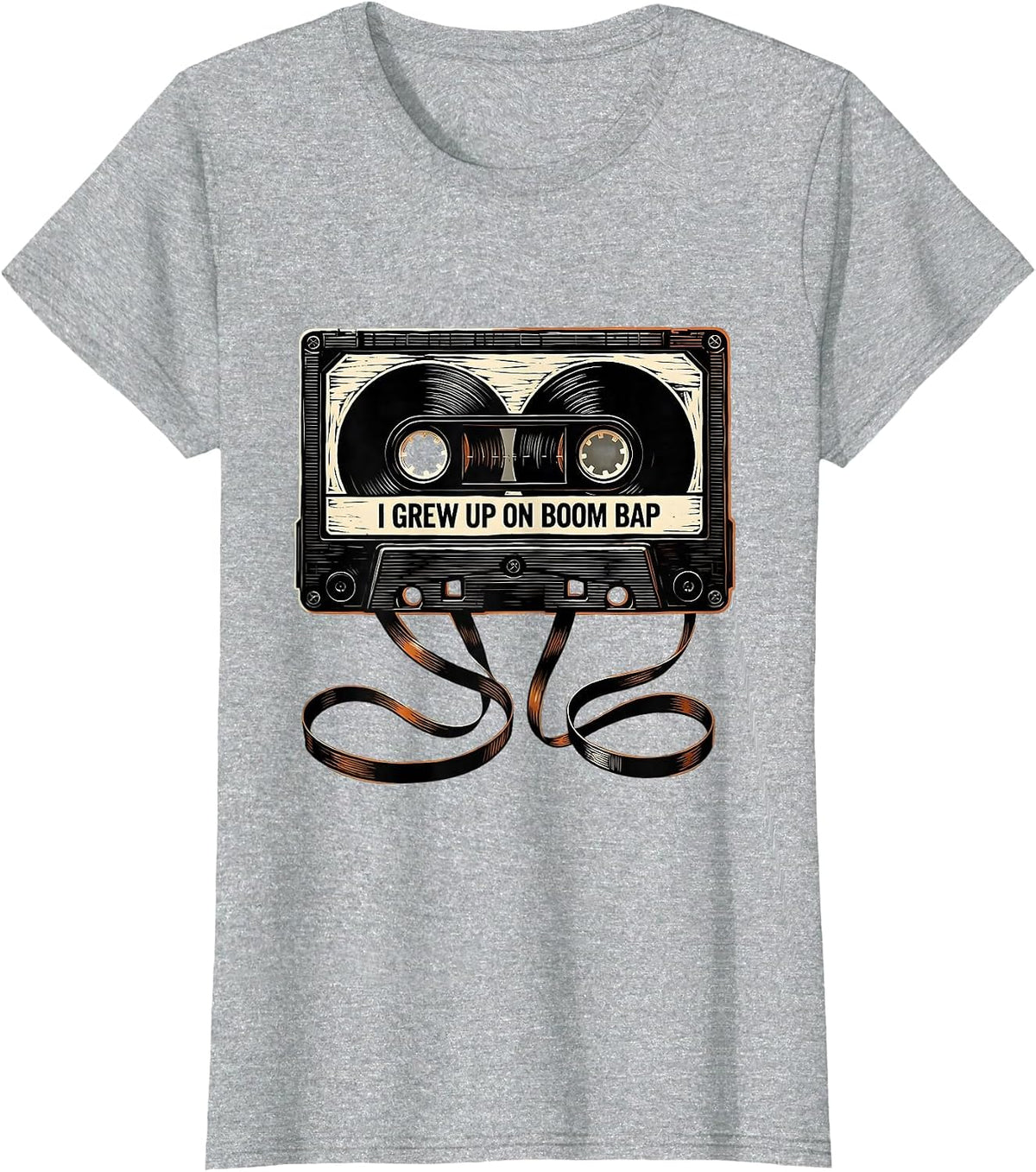 Women's I Grew Up On Boom Bap Vintage Hip Hop Lyric Retro Graphic T-Shirt - Heather Grey