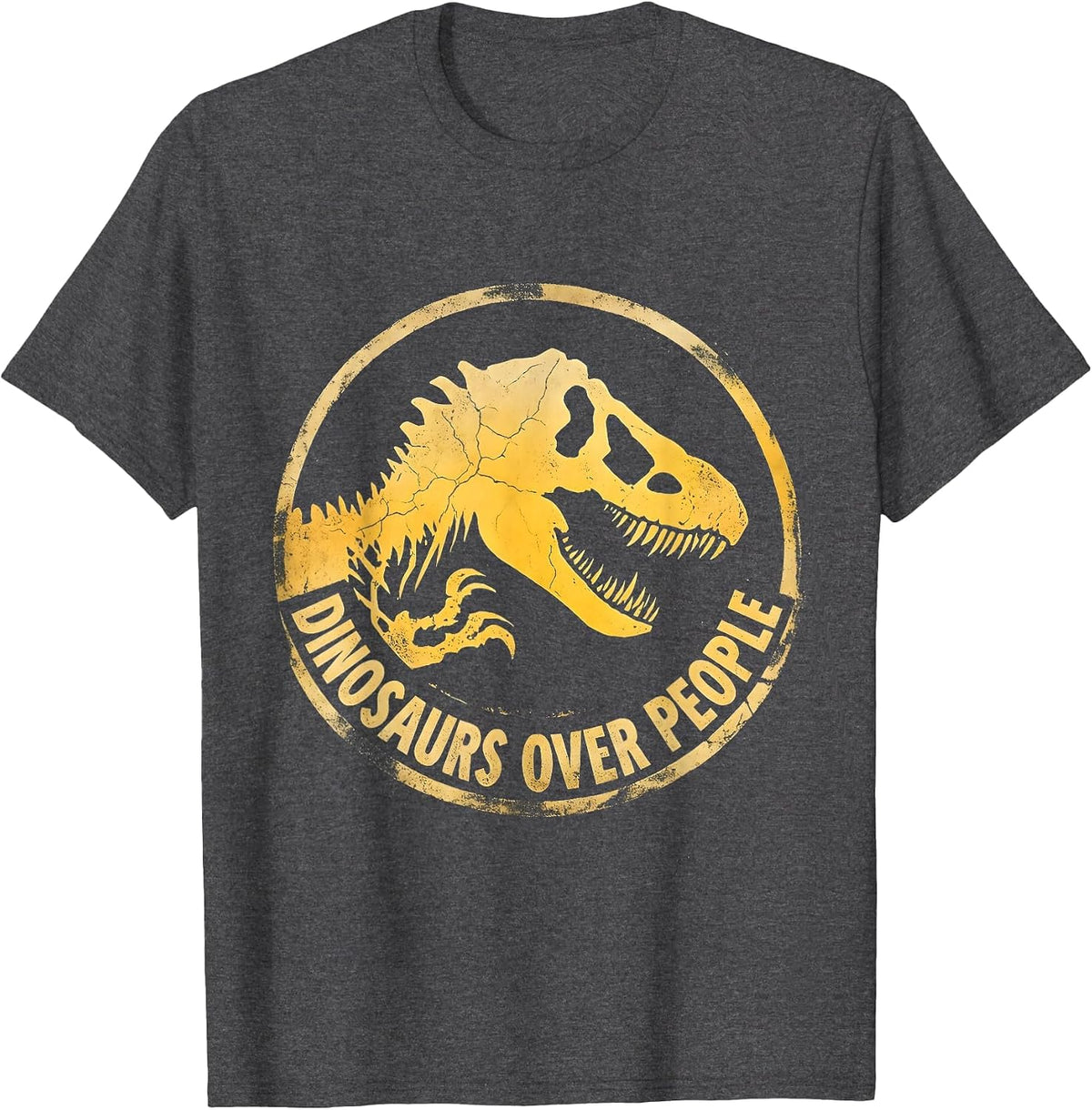 Dinosaurs Over People T-Rex Lover Design T-Shirt - Dark Heather Grey
