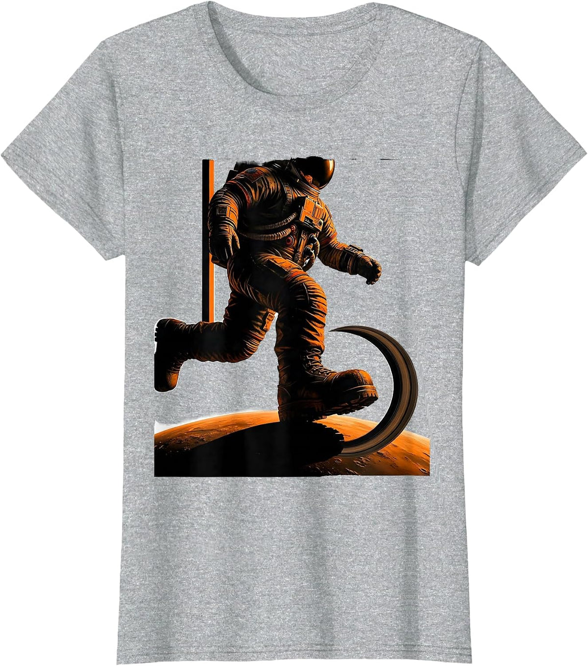 Astronaut Stepping Onto a Glowing Unexplored Planet T-Shirt - Heather Grey