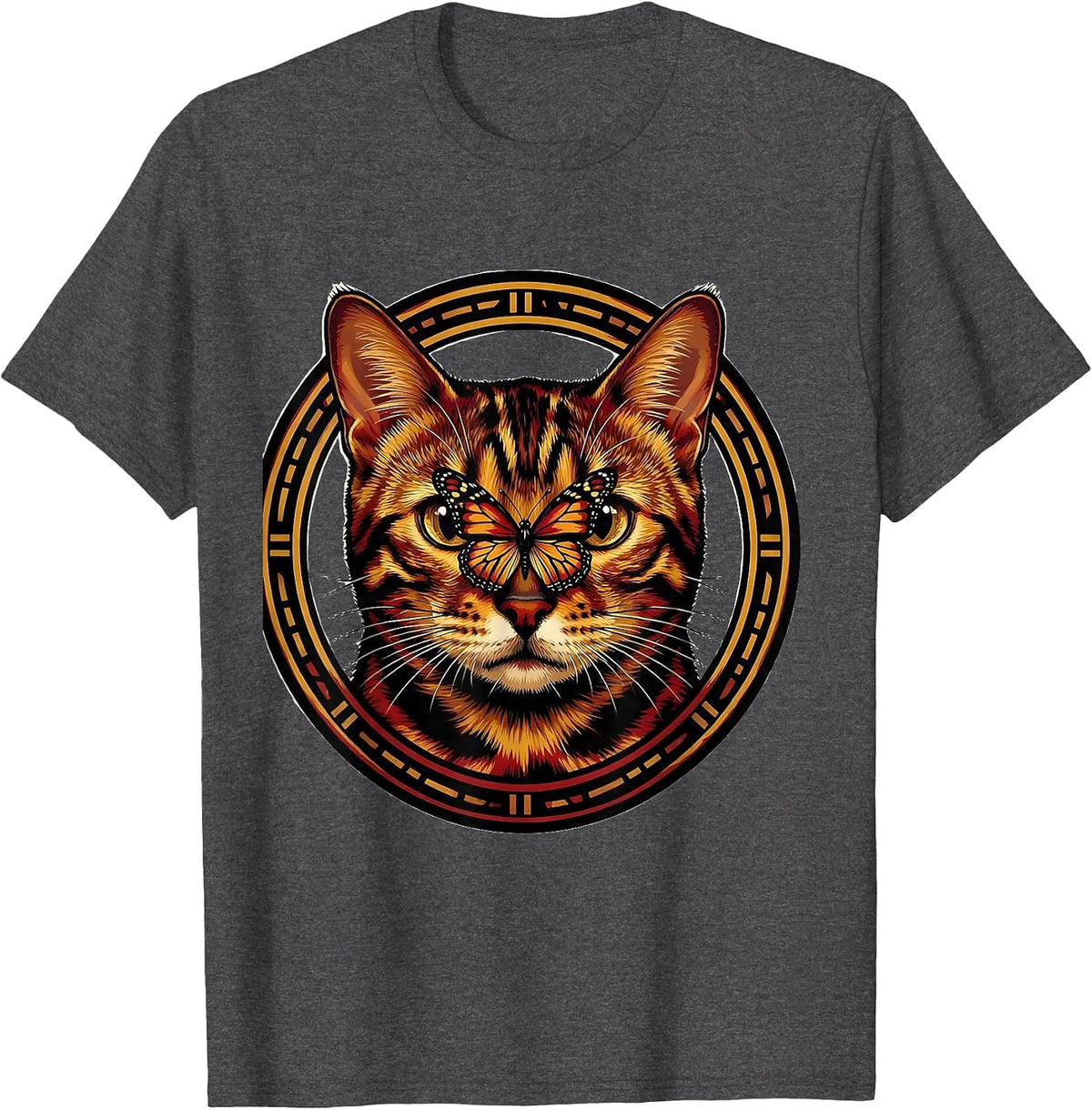 Bengal Cat Butterfly on Nose Cute Cat Lover Gift T-Shirt - Dark Heather Grey
