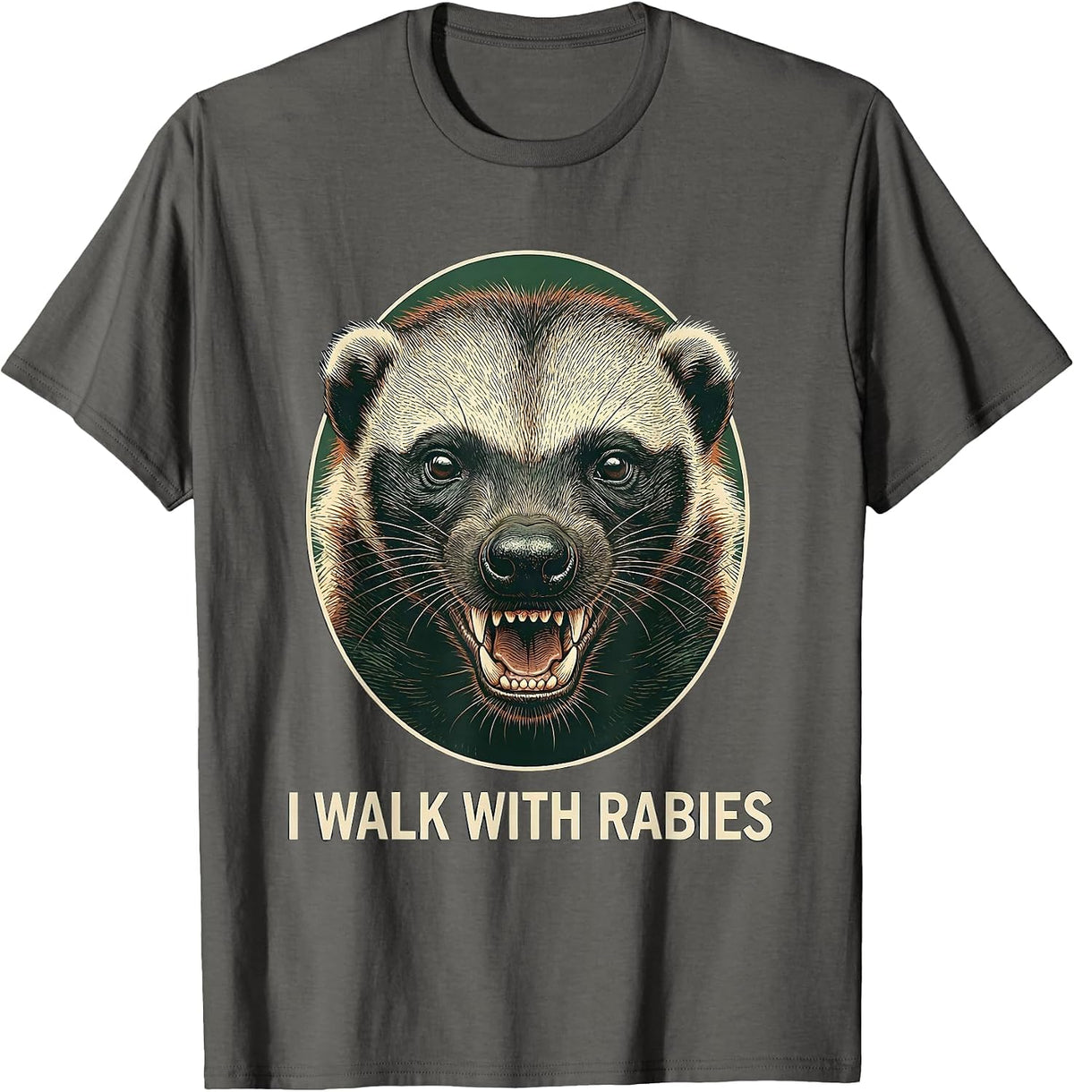 I Walk With Rabies Vintage Funny Animal Humor Novelty T-Shirt - Asphalt Grey
