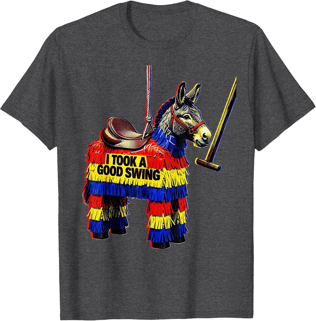 Men's I Took A Good Swing Pop Art Funny Cinco De Mayo Party T-Shirt - Dark Heather Grey