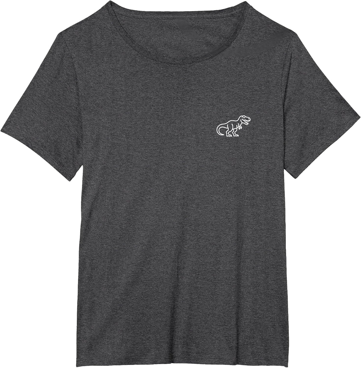 T-Rex Minimalist Badge Patch Line Art Dinosaur T-Shirt - Dark Heather Grey