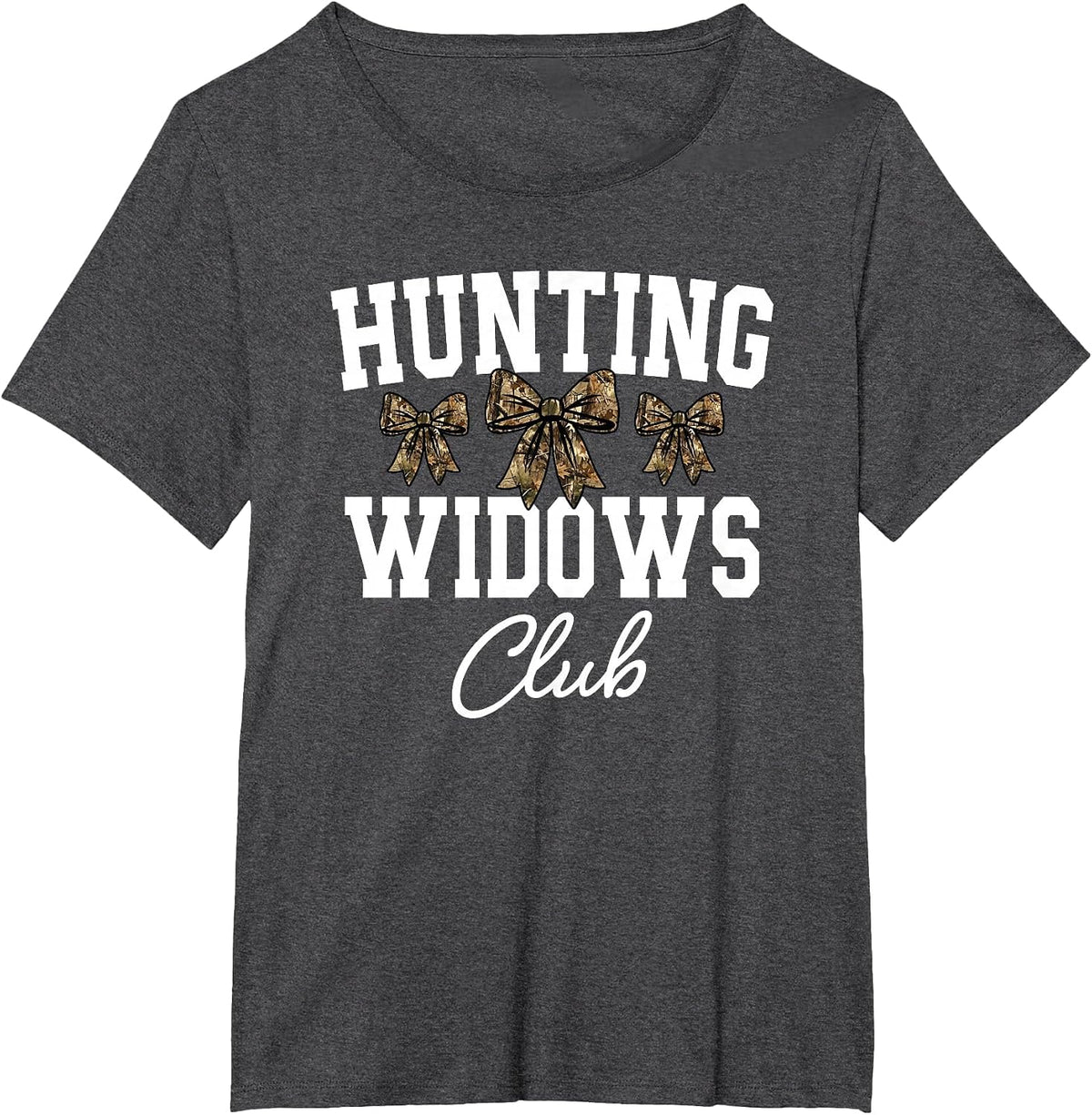 Hunting Widows Club, Funny Deer Hunting Wife, Camo Bow T-Shirt - Dark Heather Grey