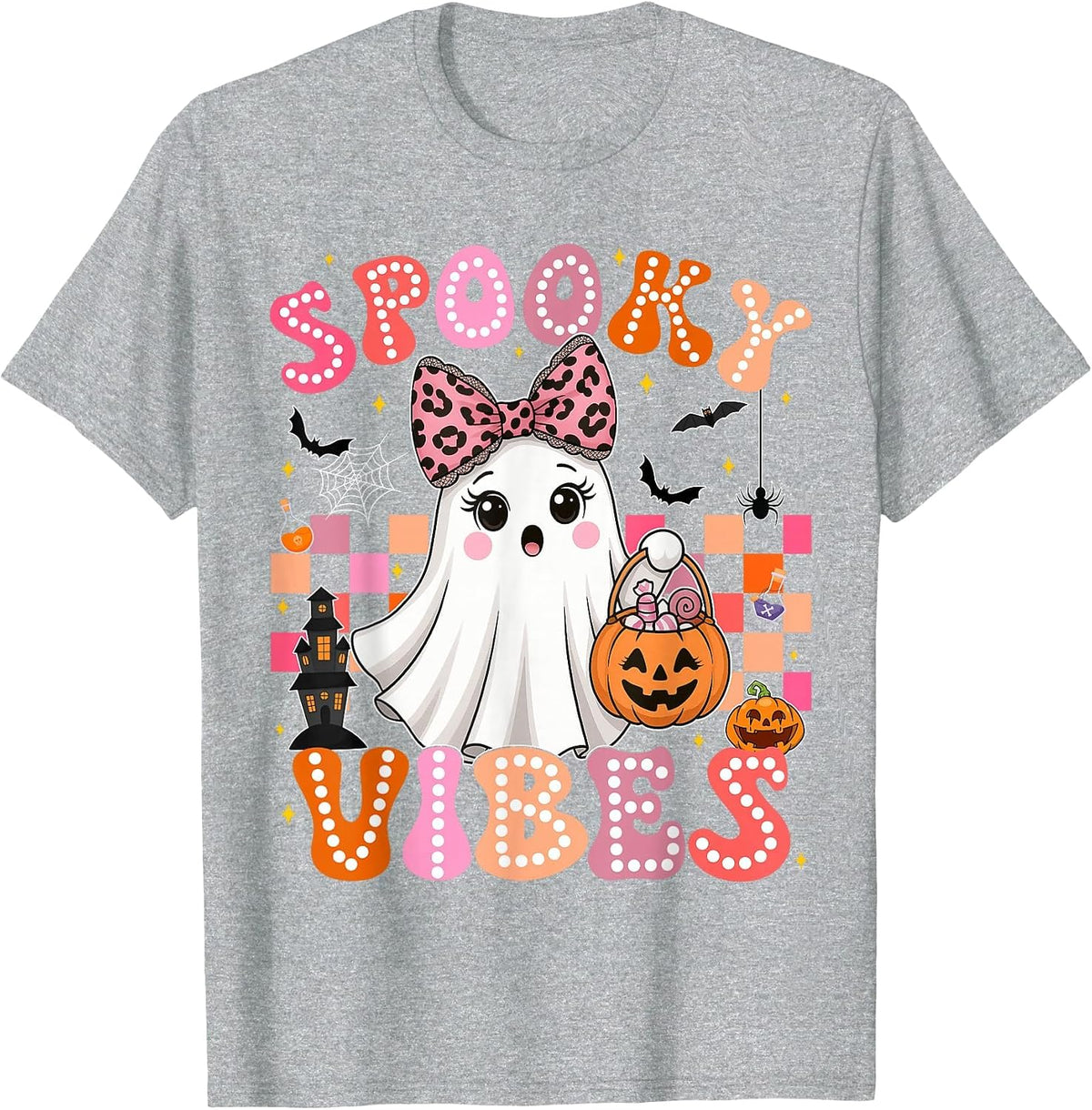 Groovy Spooky Vibes Cute Boo Ghost Halloween Costumes Girls T-Shirt - Heather Grey