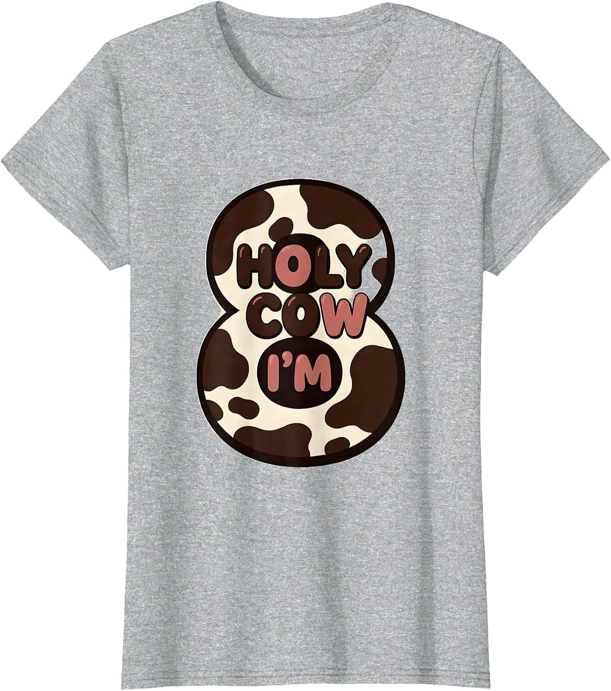 Holy Cow I'm Eight Cute Highland Cow Birthday Girl Farm Mom T-Shirt - Heather Grey