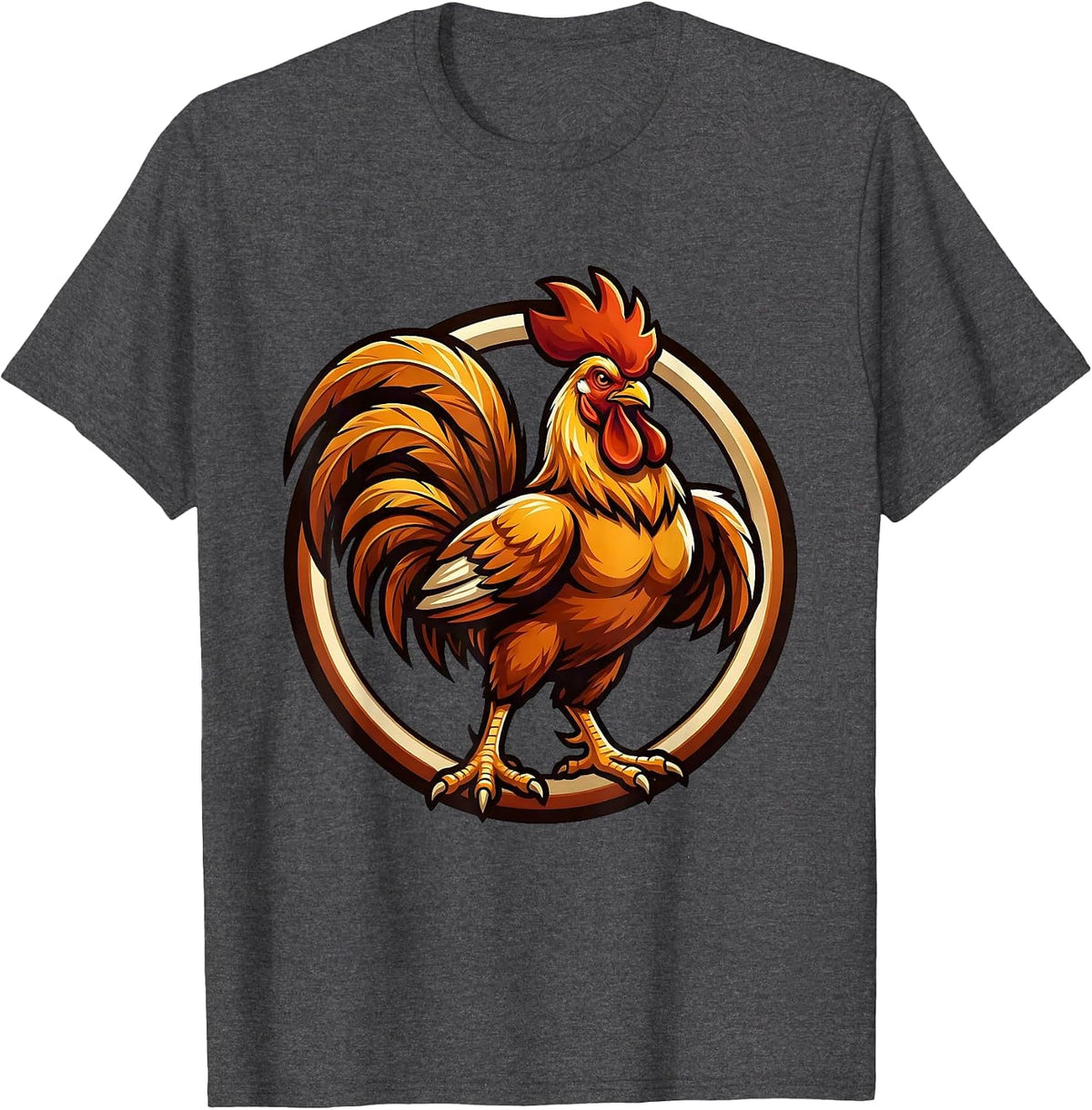 Proud Rooster Strutting Puffed Feathers Chicken Art T-Shirt - Dark Heather Grey